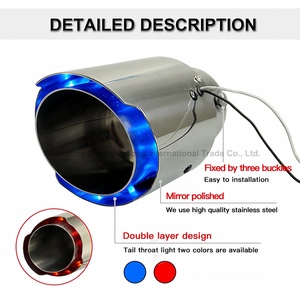 SQS di alta qualità di personalizzazione di fabbrica LED silenziatore di scarico punte a doppio tubo con luce rossa o blu universale modifica punta di scarico