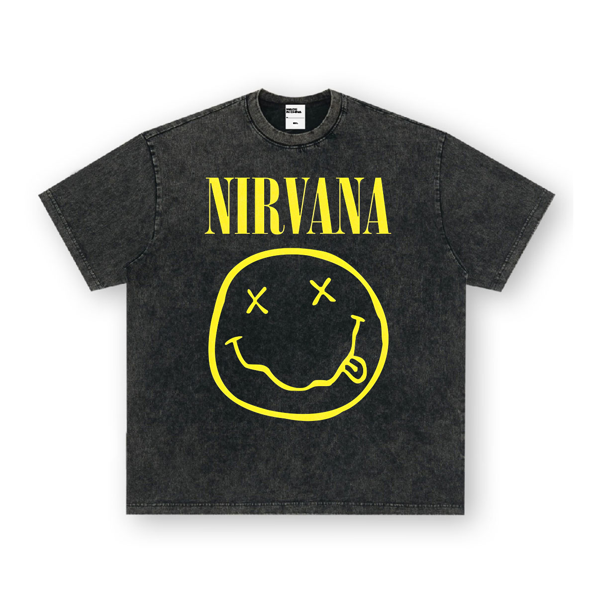 Nirvana smiley face washed black