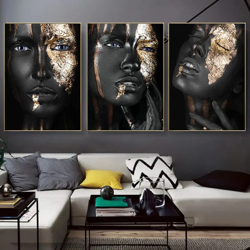 Home Decoration Print Posters African Black and Gold Pictures black woman african wall art canvas painting