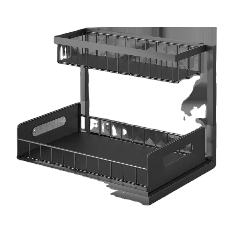 رفوف تخزين معدنية قابلة للإزالة من مستويين لمنظمي المطبخ تحت المغسلة رفوف توابل لحاملي