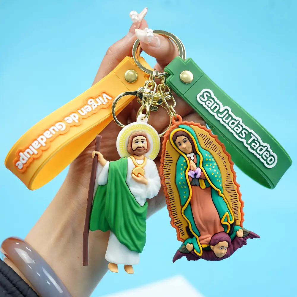새로운 기독교 제품 키 체인 예수 성모 마리아 처녀 드 과달루페 펜던트 PVC 실리콘 인형 가방 매력 열쇠 고리 체인