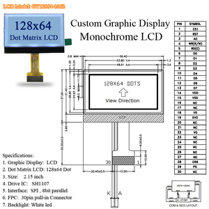 In Stock 128x64 <strong>LCD</strong> Fstn <strong>COG</strong> <strong>LCD</strong> Factory <strong>I2c</strong> Spi St7567 26pin Screen Monochrome <strong>Display</strong> 12864 Mono <strong>LCD</strong> Graphic <strong>Display</strong> - Product Image 4