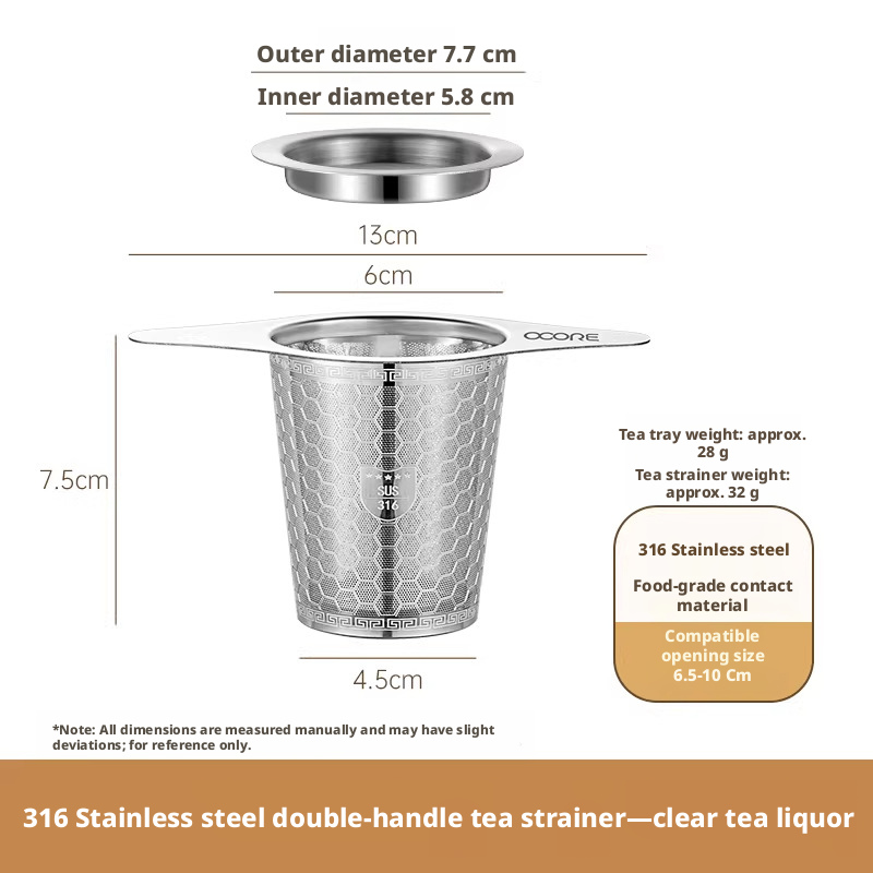 Colador de té de plata 316 de 200 ml con doble asa.