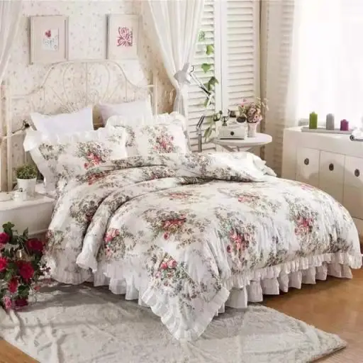 Juego de ropa de cama cómoda y suave, estampado Digital Pastoral, cortinas, sábanas, fundas de almohada, 100% algodón, para todas las estaciones, 8 Uds.