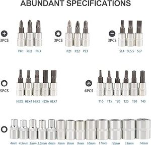 46-Piece 1/4 Inch Drive Socket Set <strong>2025</strong> Upgrade Compact Car Screwdriver Kit Metric Extension Bar Bit Socket Set for Tool-001 - Product Image 5