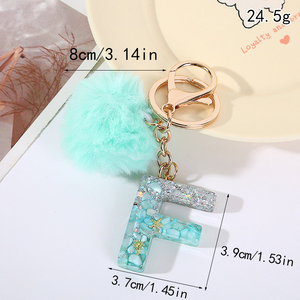 Lagün mavi reçine anahtarlık 26 özel alfabe Charms ile Faux kürk Pom Pom DIY çanta uğuru & araba anahtarı aksesuar gemi hazır - Product Image 2