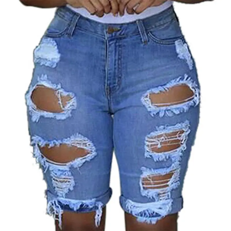 Großhandel Butt Lifting High Waisted Denim Shorts Frauen Ripped Jeans Stram pler