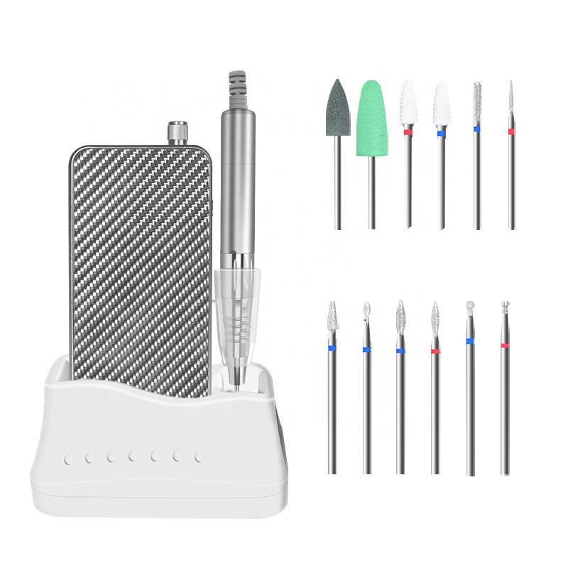 Rechargeable nail drill machine with bits 2.35mm Silver