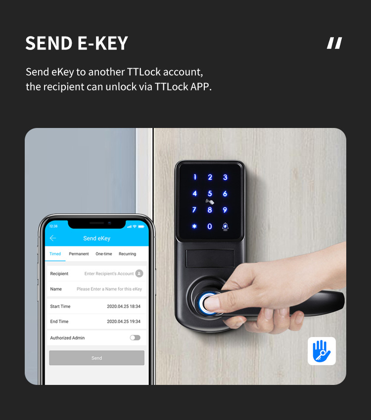 Tediton Safety APP Fingerprint Card Code Combination Smart Door Lock with Touch-Screen Keypad