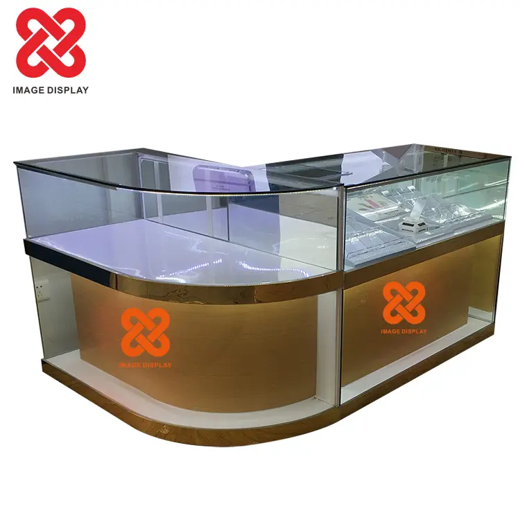 High quality Customized Electronics showcase phone glass arcuate cabinet vitrine with round glass