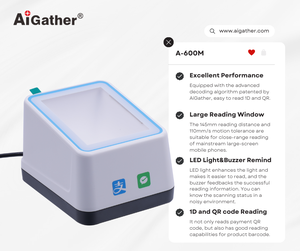 Aigather二维码支付箱扫描仪2D微信支付宝支付条形码阅读器A-600M - Product Image 2