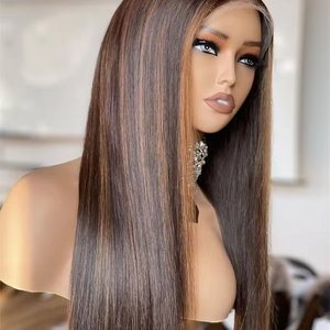 Personalización de pelucas de cabello camboyano crudo recto sedoso HD peluca Frontal de encaje suizo marrón en capas con cuero cabelludo Natural