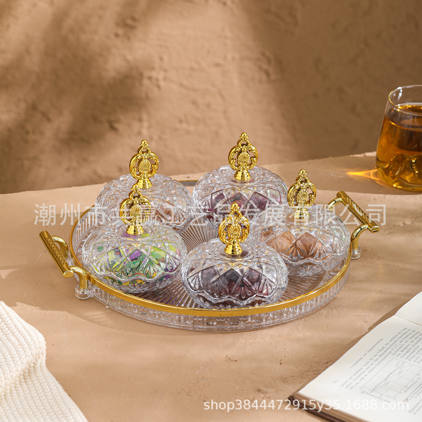 Tray with glass snack bowls