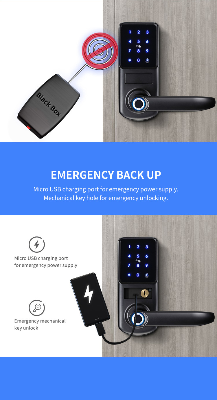 Tediton Safety APP Fingerprint Card Code Combination Smart Door Lock with Touch-Screen Keypad
