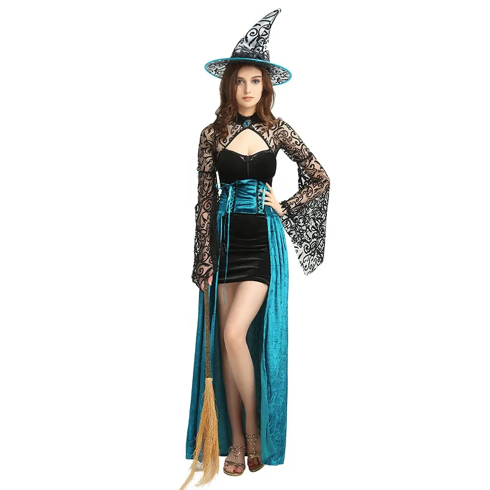 Último producto de Halloween traje de las mujeres bruja diseño único niñas bruja disfraces de Halloween