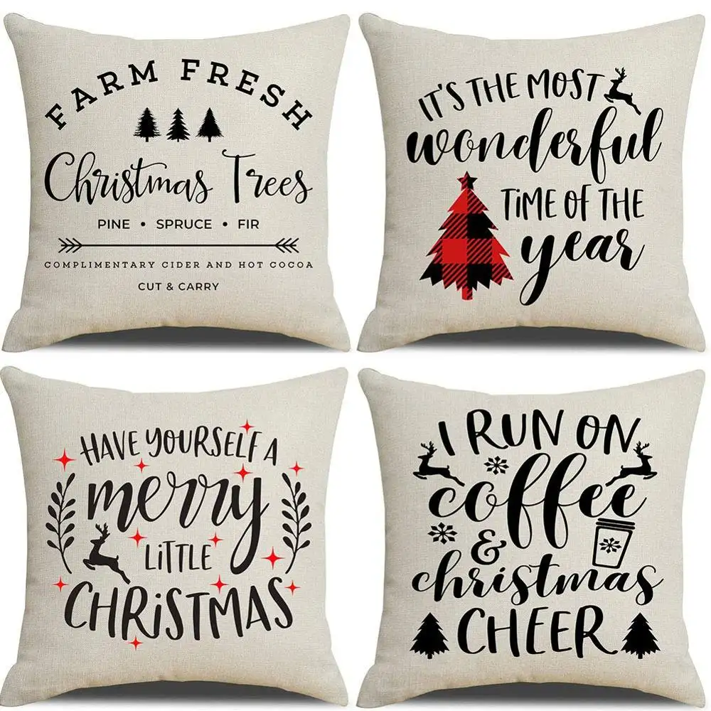 18X18 Inch Rustic Farmhouse Christmas Tree Decorative Linen Throw Pillow Covers