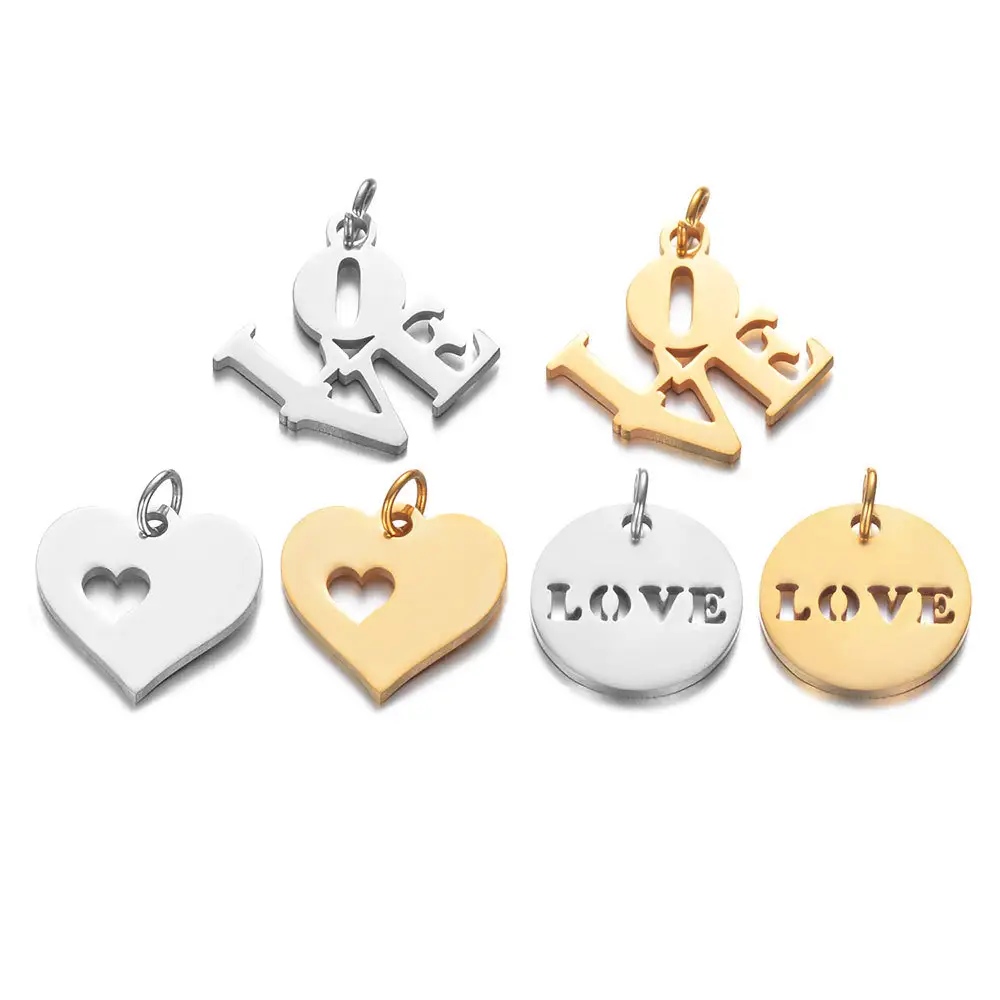 Stainless Steel Double Sided Polished Puffed Heart Pendants laser cut word charm Heart Geometry Charm for DIY Jewelry Findings