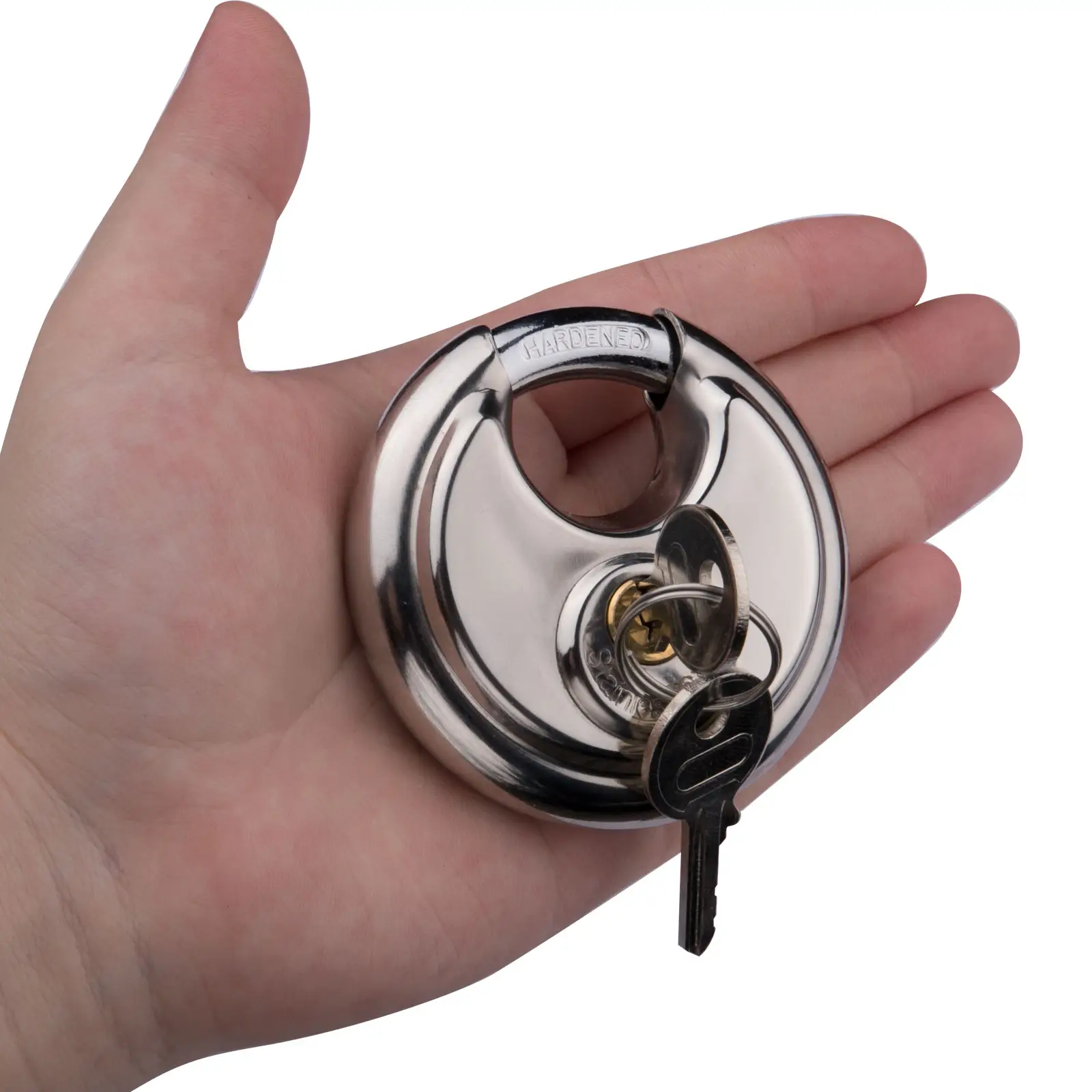Candado de disco de seguridad resistente al agua, candado de disco de acero inoxidable con llave redonda, 70mm