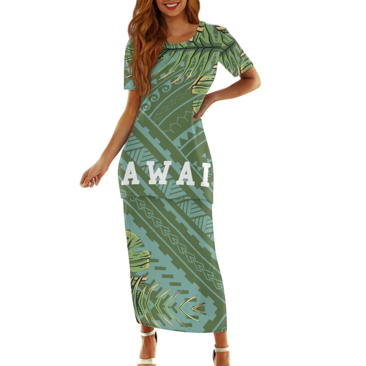 Hochwertiges polynesisches Druck Damen Insel Land zweiteiliges Kleid Kleidung Hersteller Hawaii Damenmode Kleidanzug
