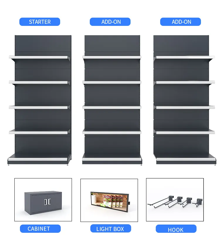 Estante de Servicio Ligero Estantería de góndola Estante de exhibición Estante de supermercado comercial de servicio pesado