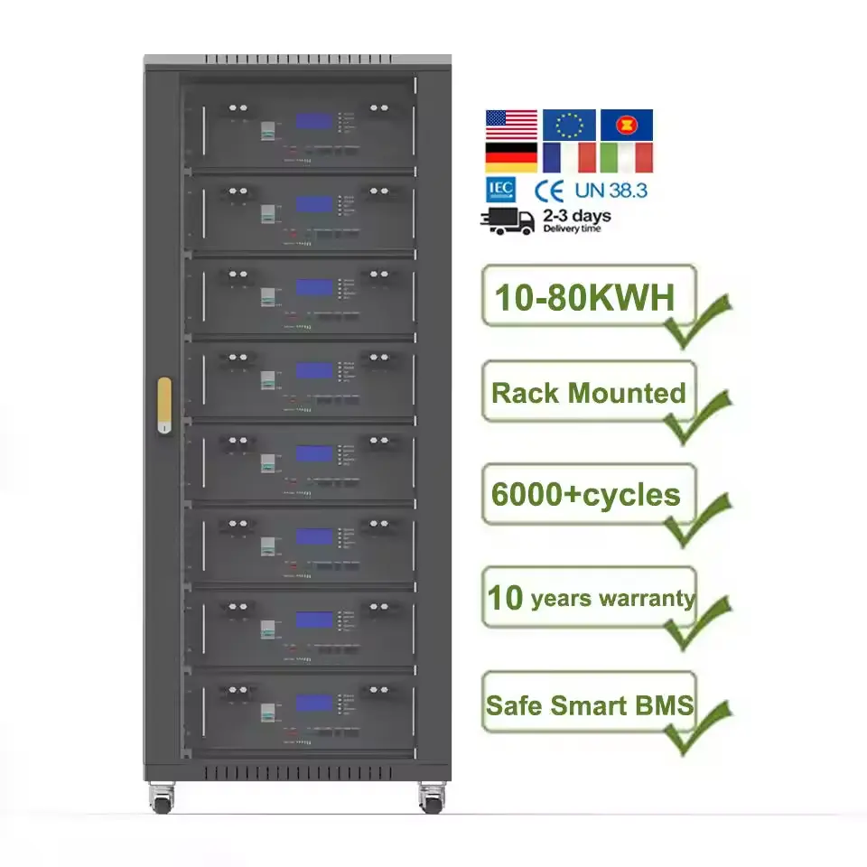 Baterai Lifepo4 semua dalam satu 48V 100Ah, rak Lithium 51.2V terpasang baterai 48V penyimpanan tenaga surya 100Ah 150Ah 200Ah untuk rumah