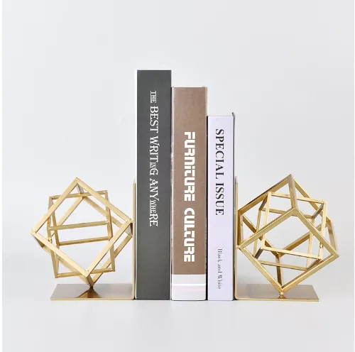 Porte-livre design américain cube en fer serre-livres pour les décors de table d'étude plaqué or taille idéale décors de salon