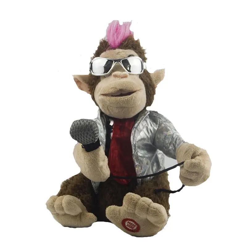 Boneca criativa de pelúcia elétrica, boneca com microfone, vai cantar, karaokê, macaco, brinquedo engraçado