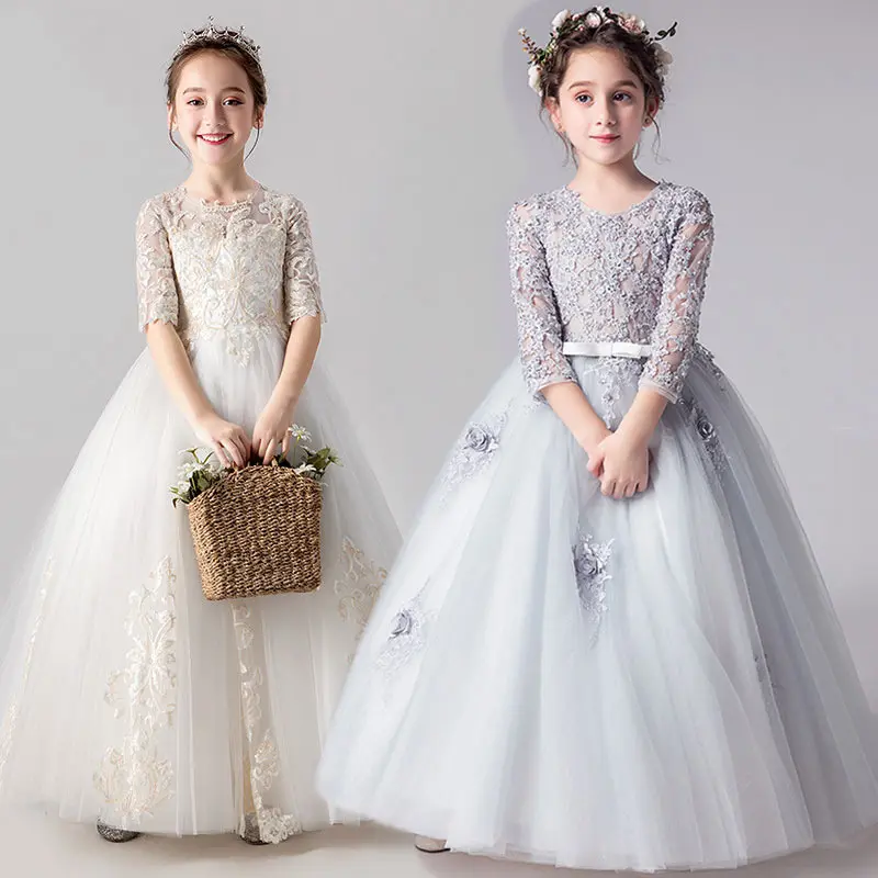 Encaje nueva moda Primavera ropa para niños niñas pasarela piano actuación vestidos niños vestidos de fiesta para boda