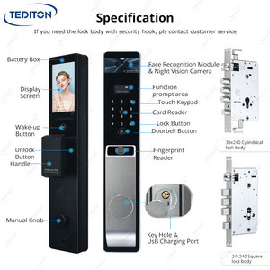 Tediton automatico Touch Finger blocco Tuya Wifi riconoscimento facciale della porta anteriore serratura palmare Smart Lock porta con la macchina fotografica - Product Image 6