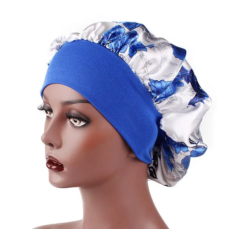 SAIJE  High Quality Double Layer Fashion Floral Print Chemo Hat Elastic Ladies  Headwrap Hair Turban Towel