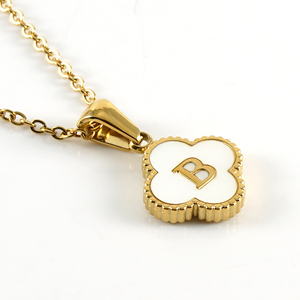 New Stainless Steel Gold Plated Letter Necklace INS Style Lucky Clover Necklace Fashion Simple Shell Necklace for Girls - Product Image 6