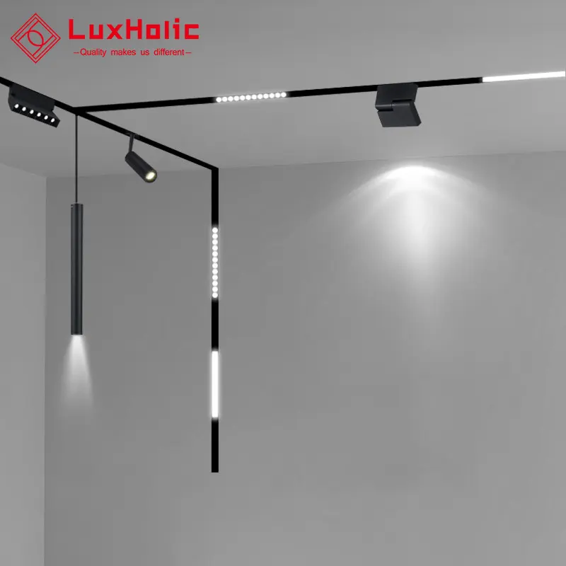 LuxHolic Recessed Dimmable Magnet Embedded 3 Wires 30w Black Ceiling Rail Light Magnetic Track Led Lighting System
