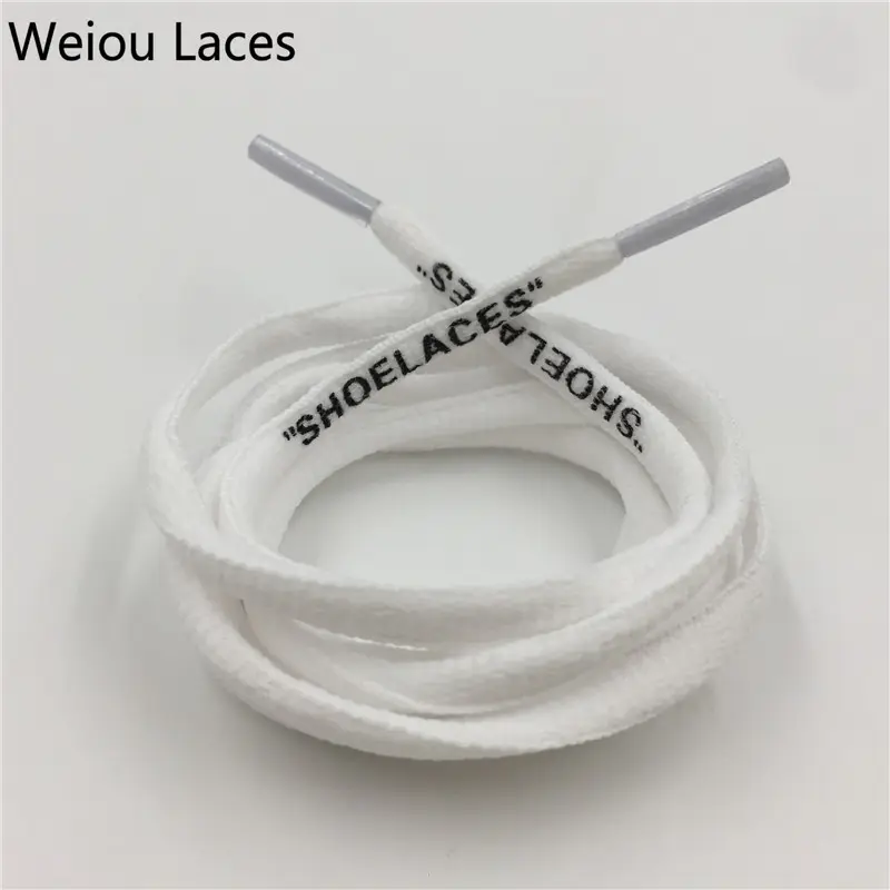 Weiouブラックホワイトオレンジグリーンオーバルシューズストリング、ホワイトシューズ用プリント「SHOELACES」