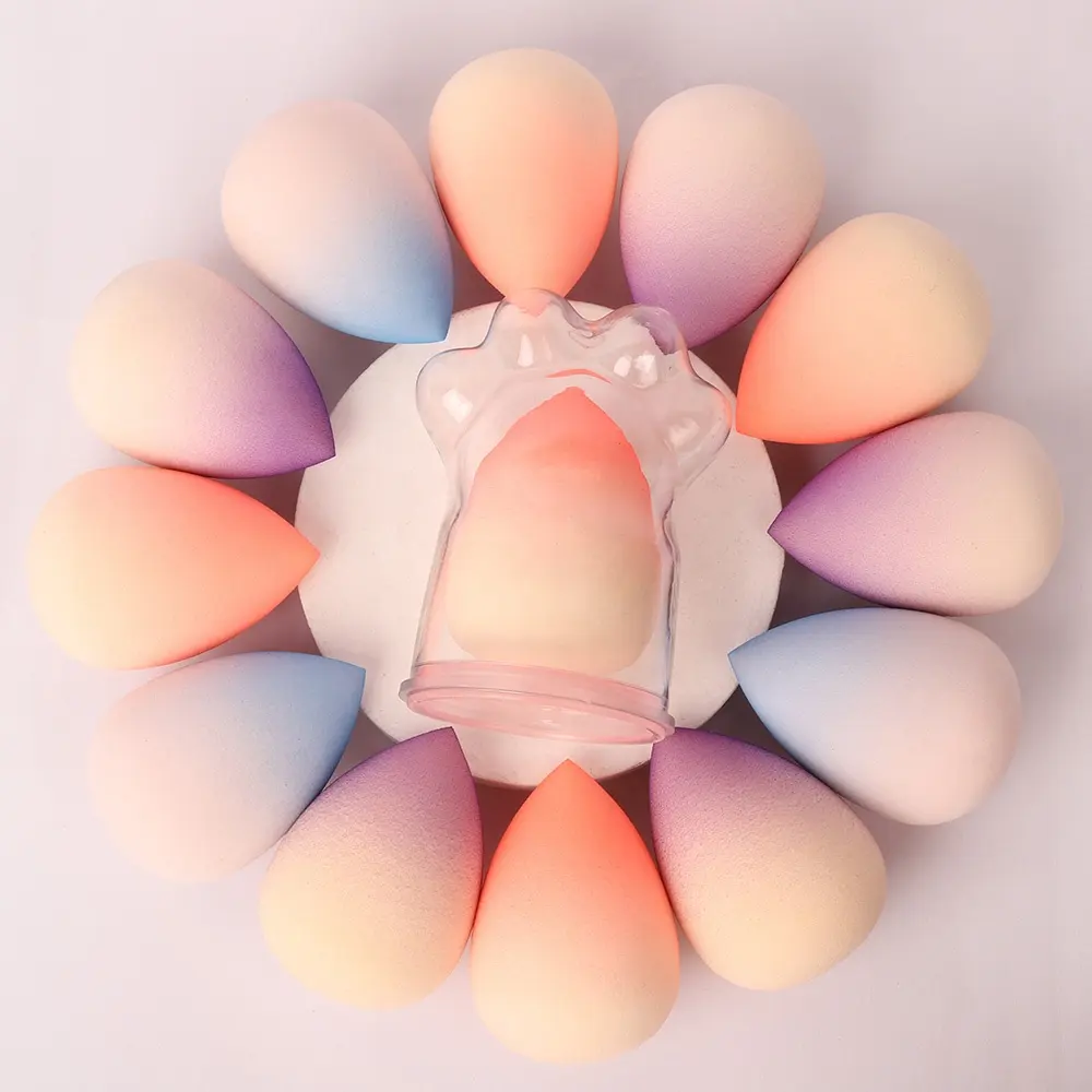 ZH ढाल रंग प्यारा सौंदर्य अंडा लेटेक्स नि: शुल्क निजी लेबल नरम ब्लेंडर श्रृंगार स्पंज कस्टम थोक स्पंज मेकअप