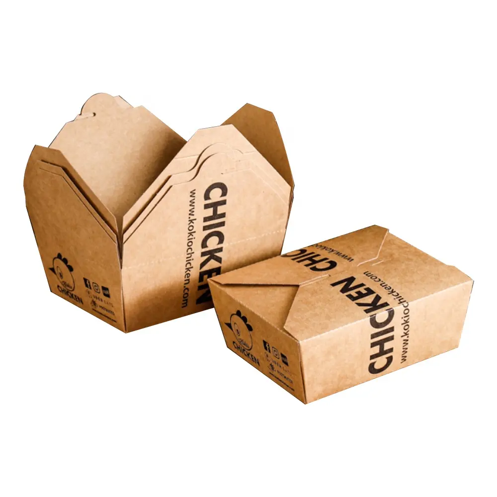 Emballage de restaurant Kraft pour nouilles et poulet Contenants du Togo Emballage pour déjeuner à emporter Boîte en papier alimentaire carrée jetable écologique personnalisée