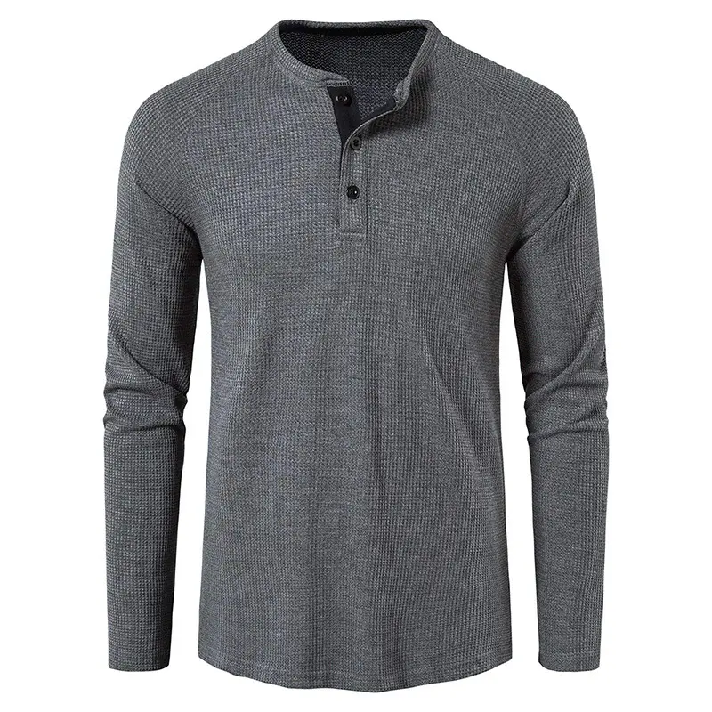 Thermal Long Sleeve Shirt Button Henley Shirt Polo Shirt Polyester Spandex Crew Neck Thermal Undershirt Tee Waffle Knit T-Shirt