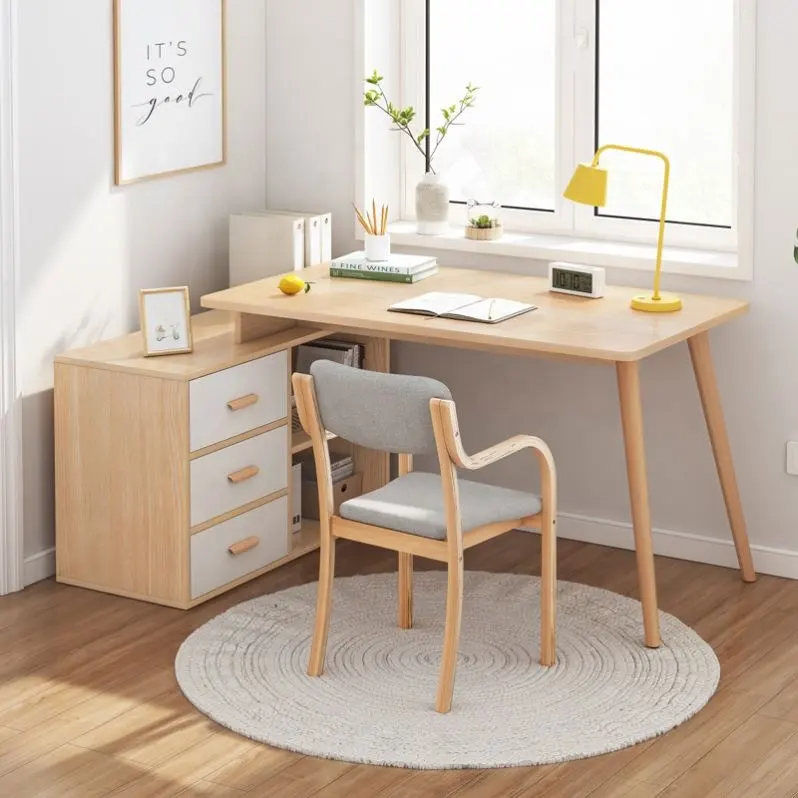 Escritorio ergonómico para el hogar, escritorio largo con cajón, moderno, en forma de L, con estantería, gran oferta