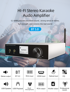 Mini AMPLIFICADOR DE POTENCIA ESTÉREO para el hogar BT 5,0 Precio bajo Karaoke Audio USB RCA HDM I ARC LAN Entrada de fibra óptica 50W Potencia de salida - Product Image 3