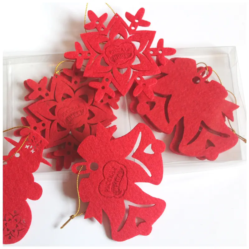 Personalizzato 3 stile 12 pezzi set rosso natale feltro pupazzo di neve fiocco di neve e decorazioni appese a forma di campana ornamento promozionale di natale