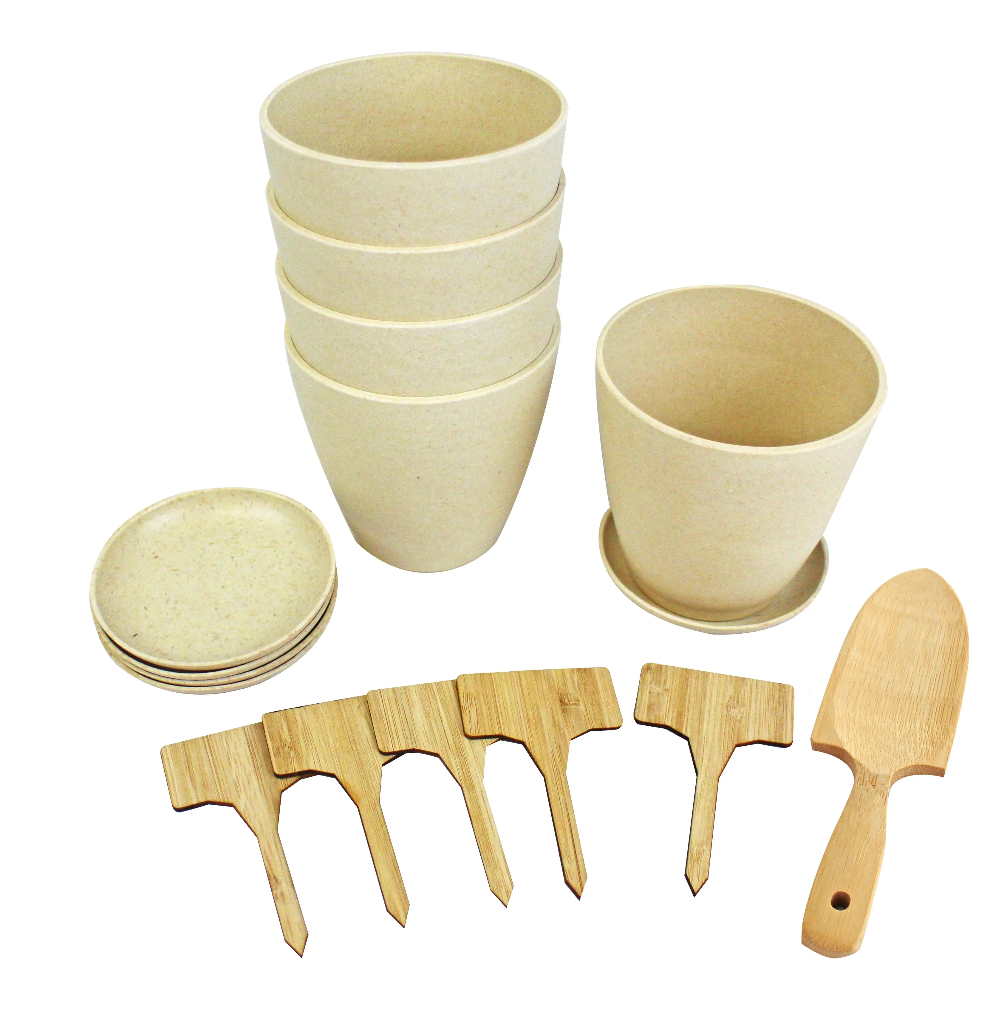 2022 nuovo eco-friendly Home Garden Bamboo fiber plant pot planter Bonsai Growing Starter Tool Kit