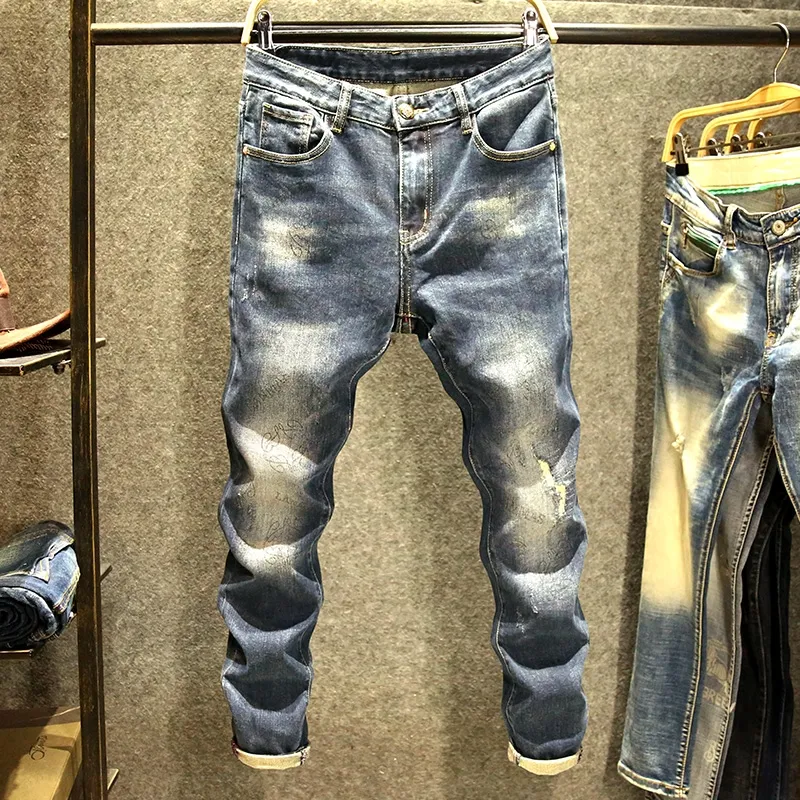 2024 Men's Stretch Skinny Jeans Men's Stretch Ripped pants Men's jeans
