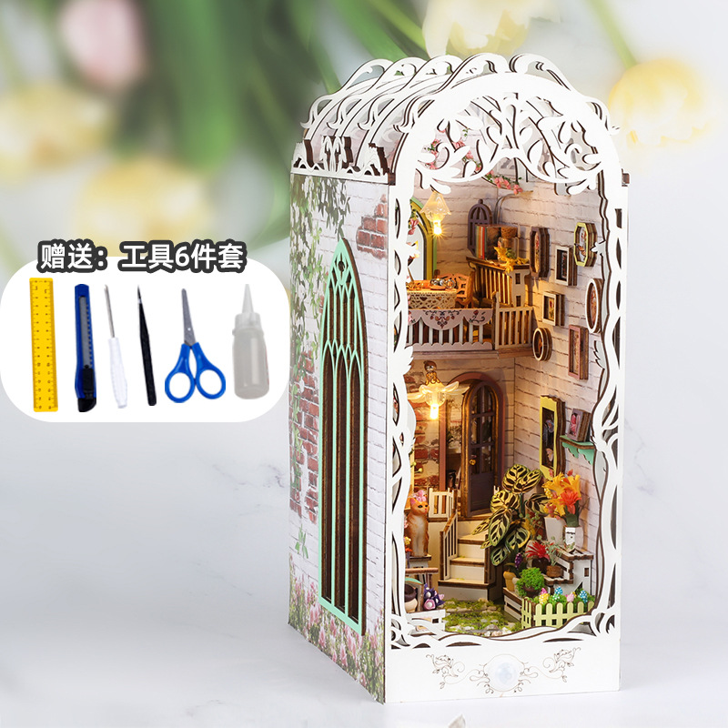 Sujetalibros casa de flores-versión inglesa+pegamento para herramientas