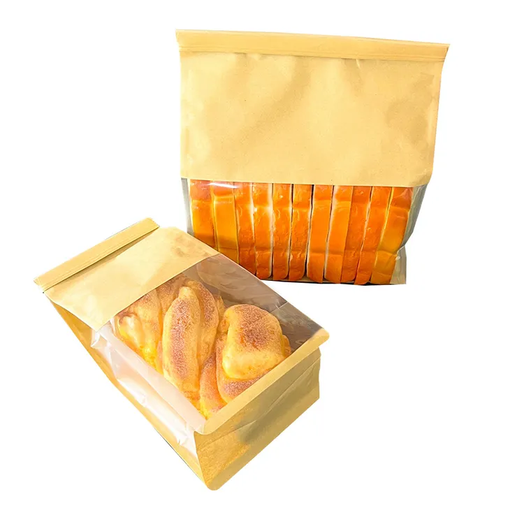 Fabrieksfabrikant Bakkerij Zak Voedsel Bedrukt Herbruikbare Bruine Kraft Broodverpakking Papieren Zakken Met Plastic Raam