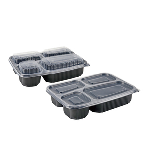 Dùng một lần container thực phẩm lò vi sóng nhựa <span class=keywords><strong>4</strong></span> ngăn hộp vuông với nắp phân hủy sinh học vỏ sò bao bì cho nhà hàng - Product Image 3