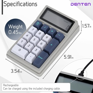 DENTEN 2 en 1 Calculadora Numpad Teclado mecánico con pantalla digital de 12 dígitos Mini teclado numérico inteligente portátil Oficina