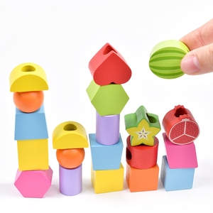 モンテッソーリ就学前幼児スタッキングマッチングブロックシーケンス木製レーシングビーズおもちゃ