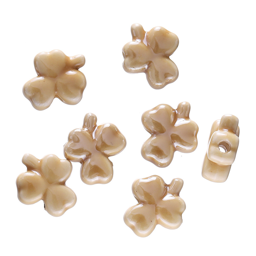 Perles de trèfle en céramique - Jaune terreux