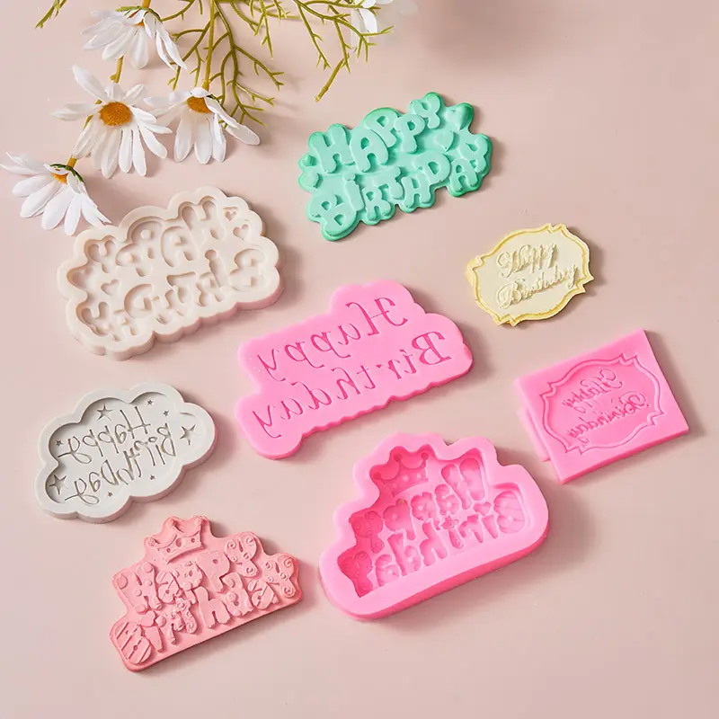 Molde de silicona con letras de feliz cumpleaños, decoración para Tartas, Fondant, galletas, chocolate