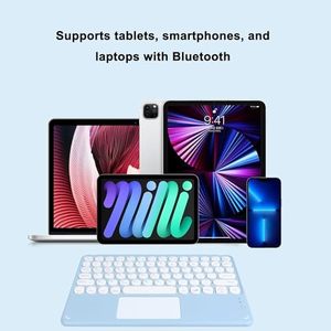 Teclado inalámbrico Bluetooth con panel táctil alemán redondo azul claro recargable ultrafino para iPad Pro/iOS/Mac OS/Windows/Android - Product Image 4