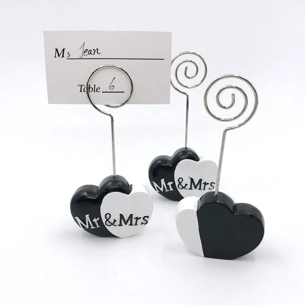 Mr & Mrs a forma di cuore in resina segnaposto porta foto Clip regalo per la decorazione della tavola della festa di nozze